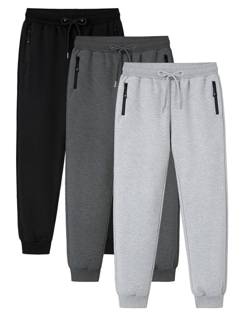 Gihuo 3 Pack Mens Athletic Pants Workout Sweatpants for Men Gym Running Sweat Pants Joggers with Pockets (US, Alpha, Medium, Regular, Regular, BlackDarkGreyLightGrey)