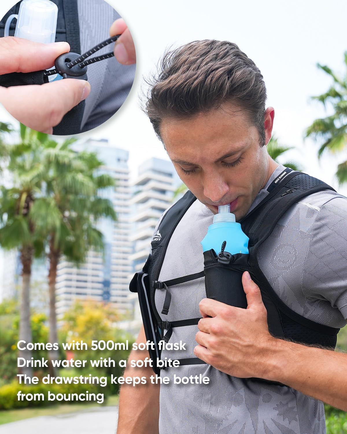 Zelvot Running Vest - Adjustable Hydration Backpack with 500ml Soft Flask | Lightweight & Reflective for Runners