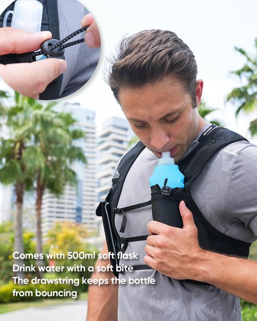 Running Vest for Women Men, USA Original Patent, Adjustable Chest Straps Running Hydration Vest with 500ml Soft Flask, Lightweight Reflective Hydration Backpack for Hiking Cycling (White, M/L)