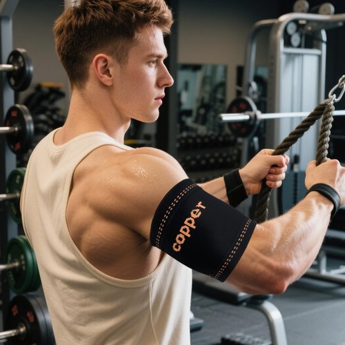 JIQUD Bicep Compression Sleeve, Copper-Infused Bicep Tendonitis Brace & Tricep Tendonitis Sleeve for Pain Relief Recovery,3D Knit Upper Arm Support for Men & Women