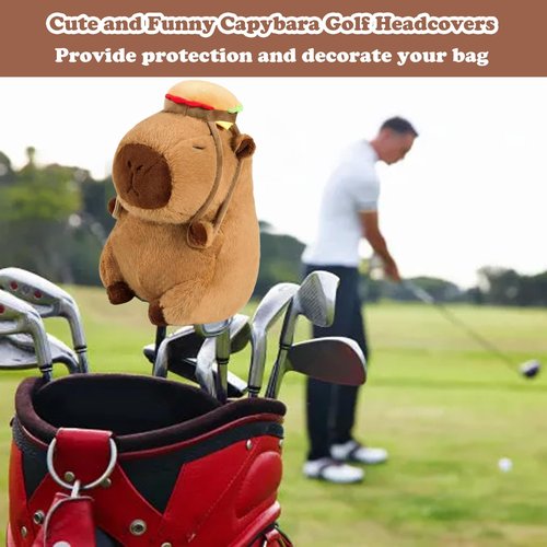 Funny Hamburger Backpack Capybara Golf Club Head Cover, Small Size Fits Hybird and Irons, Large Size Fits Standard 460cc Driver Head, Plush Animals Golf Headcover Gift for Men Women