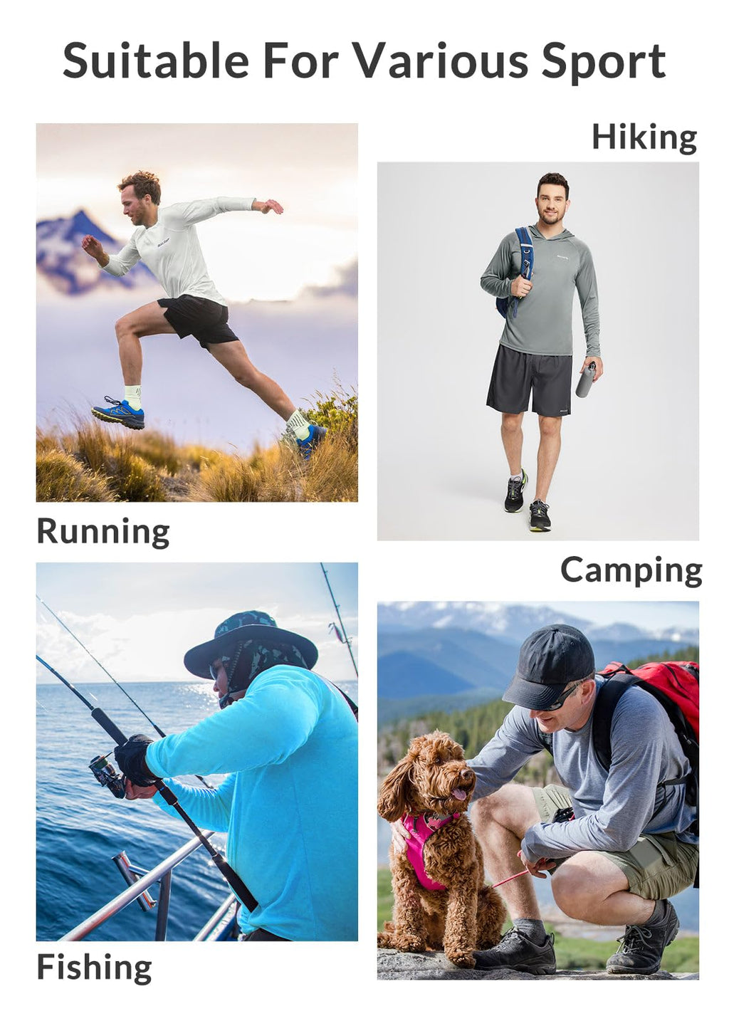 baleaf Men's Sun Protection Hoodie Shirt UPF 50+ Long Sleeve UV SPF T-Shirts Rash Guard Fishing Swimming Lightweight Gray L