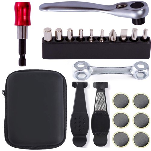 YBEKI Bike Repair Tool Kit Set - Bicycle Multi-Tool Kit with Ratchet Reversible Tool & 10 Tool bits, Bone Wrench, Bike Portable Tool Bag. 6 Month Warranty (Ratchet Tool + tire Tool)