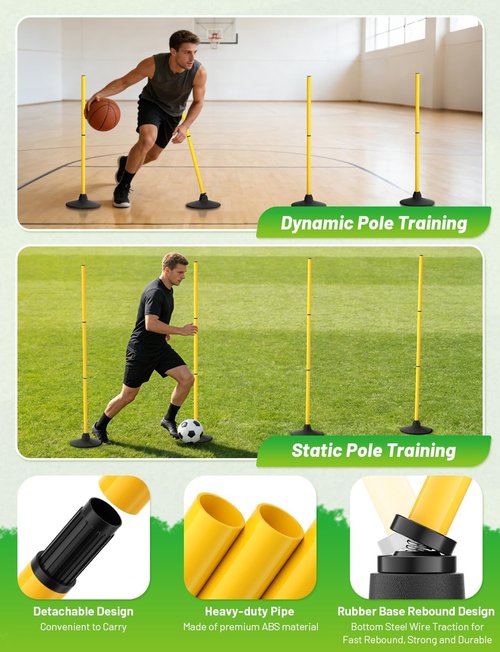 GHB Agility Poles - 50" Rebound Sports Basketball Training Poles | Detachable Speed Training Equipment