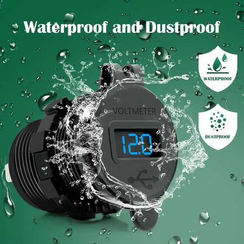 LENKRAD Quick Charge 3.0 USB Outlet 12V/24V with Blue Voltmeter, Waterproof Marine New Energy USB Outlet,Rv Dual USB Charge Port Electrical Outlet with Fast Charge USB for Golf Cart Motorcycl