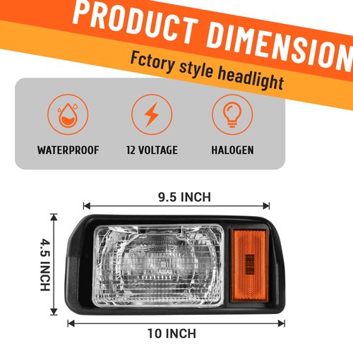 Drive-up Golf Cart Headlights, Halogen Headlights Factory Style for Club Car DS 1993-Up Models Replace OEM 101988002 101988001