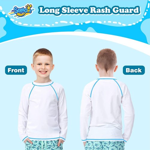2 Pack Boys Rash Guard Swim Shirt Long Sleeve UPF+ 50 Sun Swimwear for Toddler Kids Rashguard Water Swimming Shirts
