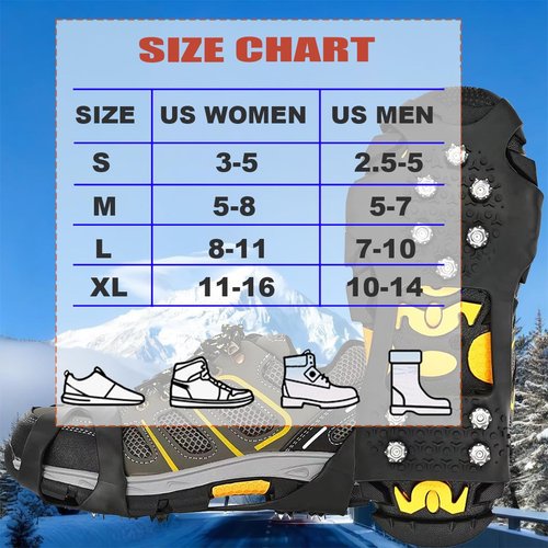 HoFire Ice Cleats for Shoes and Boots, Ice Snow Traction Cleats Grippers, Non Slip Shoe Ice Grippers,Spikes Crampons Anti Easy Slip Studs Crampons Slip-on Stretch Footwear(Steel-Black, M)