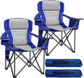 Skiennix Heavy-Duty Camping Chairs - 500lbs Capacity, High Back, Padded, Blue | 2-Pack with Cooler Bag & Cup Holder