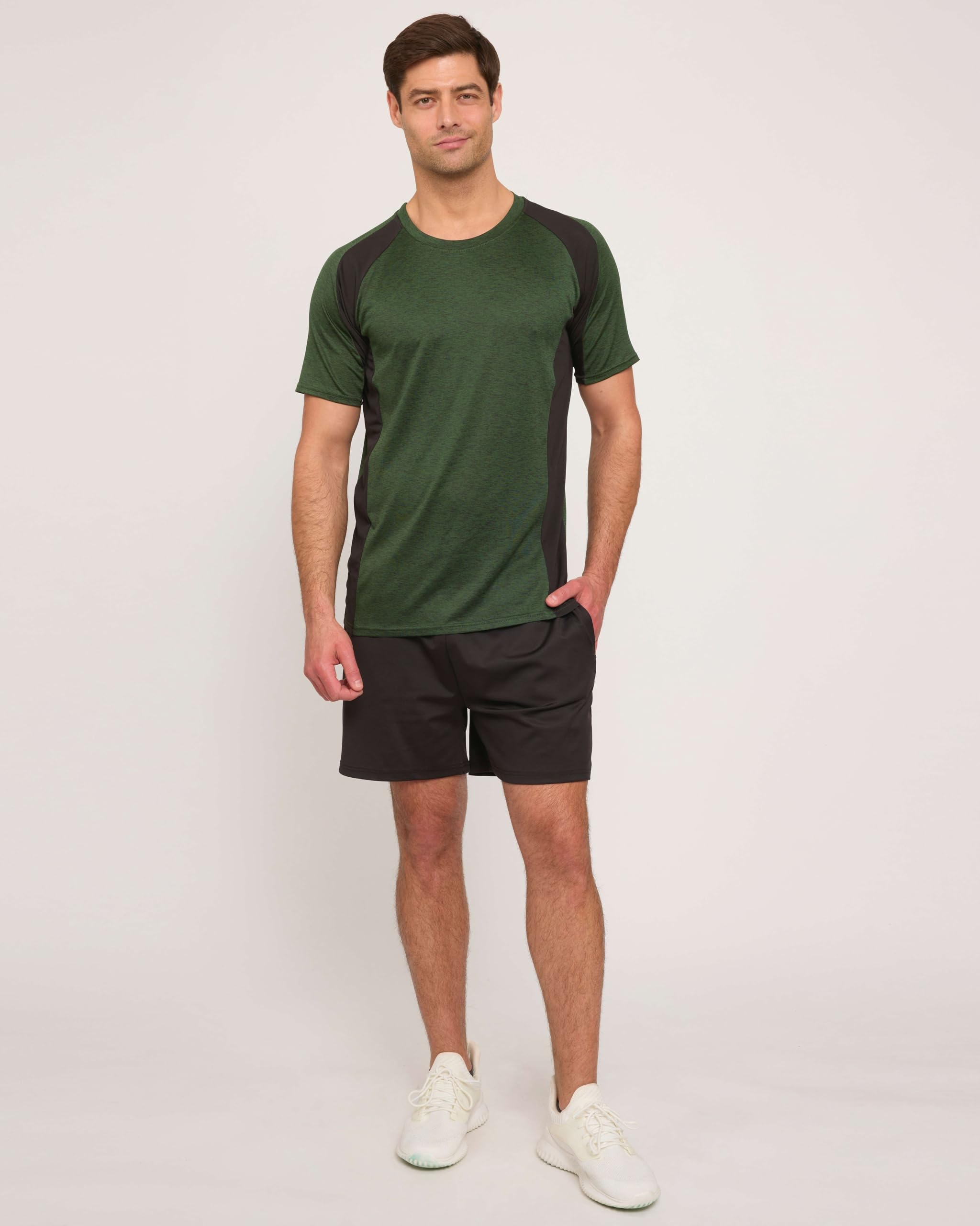 Real Essentials 5 Pack: Men's Dry-Fit Short Sleeve Crew Neck T Shirts Fitness Running Gym Workout Cool Exercise Athletic Tee, Set 13, Small