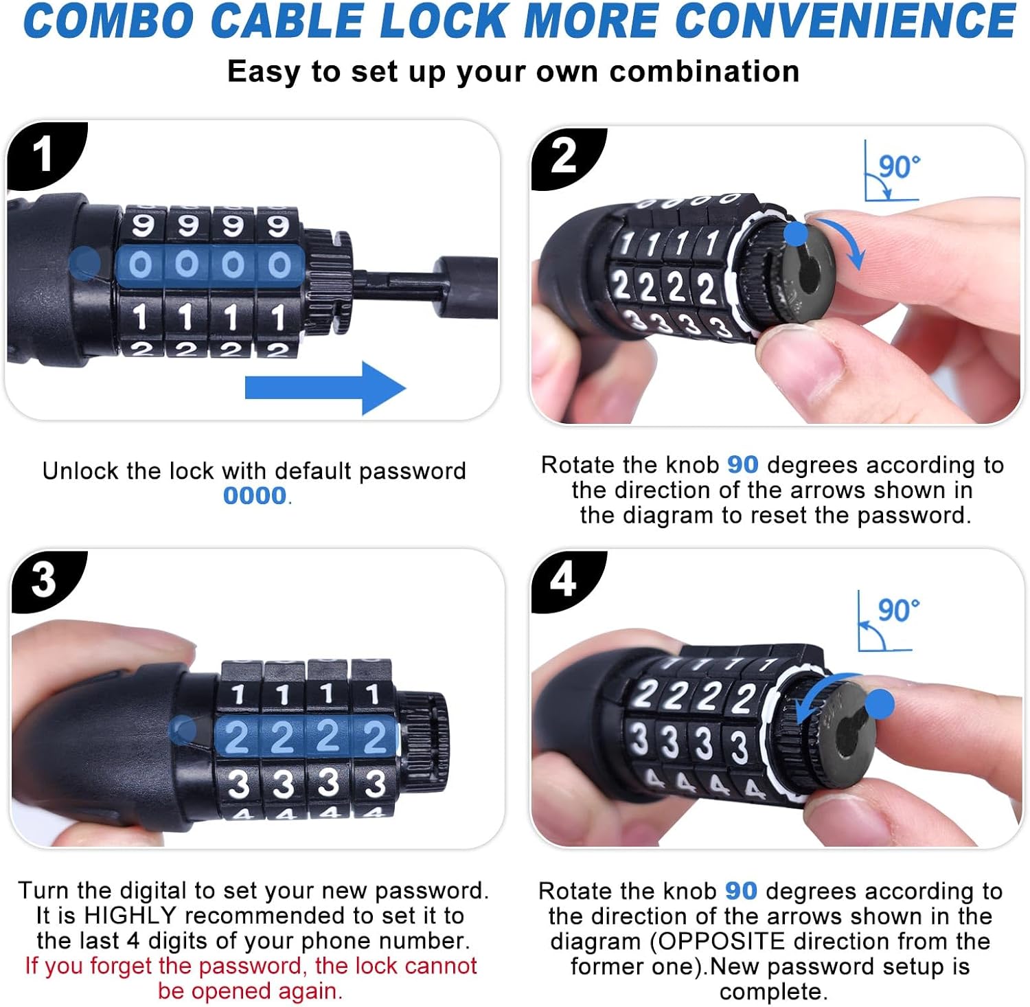 Skiennix Long Cable Lock - Extra Long 5ft to 25ft Bike Lock with Resettable Combination | Ideal for Kayaks, Scooters, and Paddle Boards
