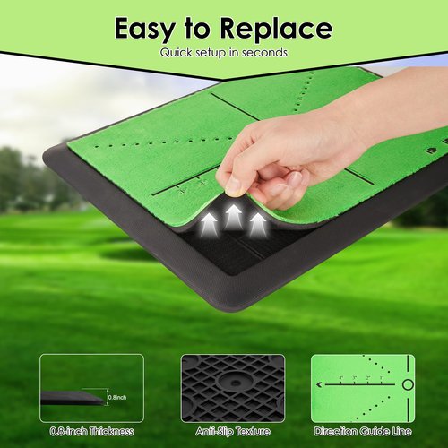 Golf Mat with Swing Path Feedback Detection Batting Golf Hitting Mat Golf Practice Mat for Indoor Outdoor Use Hitting Turf Mat for Chipping Driving Training Golf Accessories Golf Training Aid - 4PCS