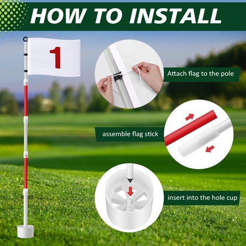 Burbell 2 Pack Golf Flag Stick 6ft Putting Green Flag Golf Hole Cup Pole Pin Numbered Flags for Driving Range Backyard Yard Putting Green and Chipping Greens Gifts