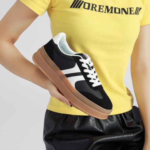 Lxuan Women's Fashion Sneakers - Thick Platform Sole, Anti-Slip Rubber, Lace-Up Comfort Shoes