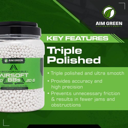 Aim Green Biodegradable 6mm Airsoft BBs - Premium-Grade 20g, 25g, 32g, 36g, 40g | 2,500 to 10,000 Count