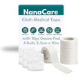 NanaCare Waterproof Medical Tape - Hypoallergenic Surgical Tape with 10 Gauze Pads | 4 Rolls x 1 Inch for Sensitive Skin
