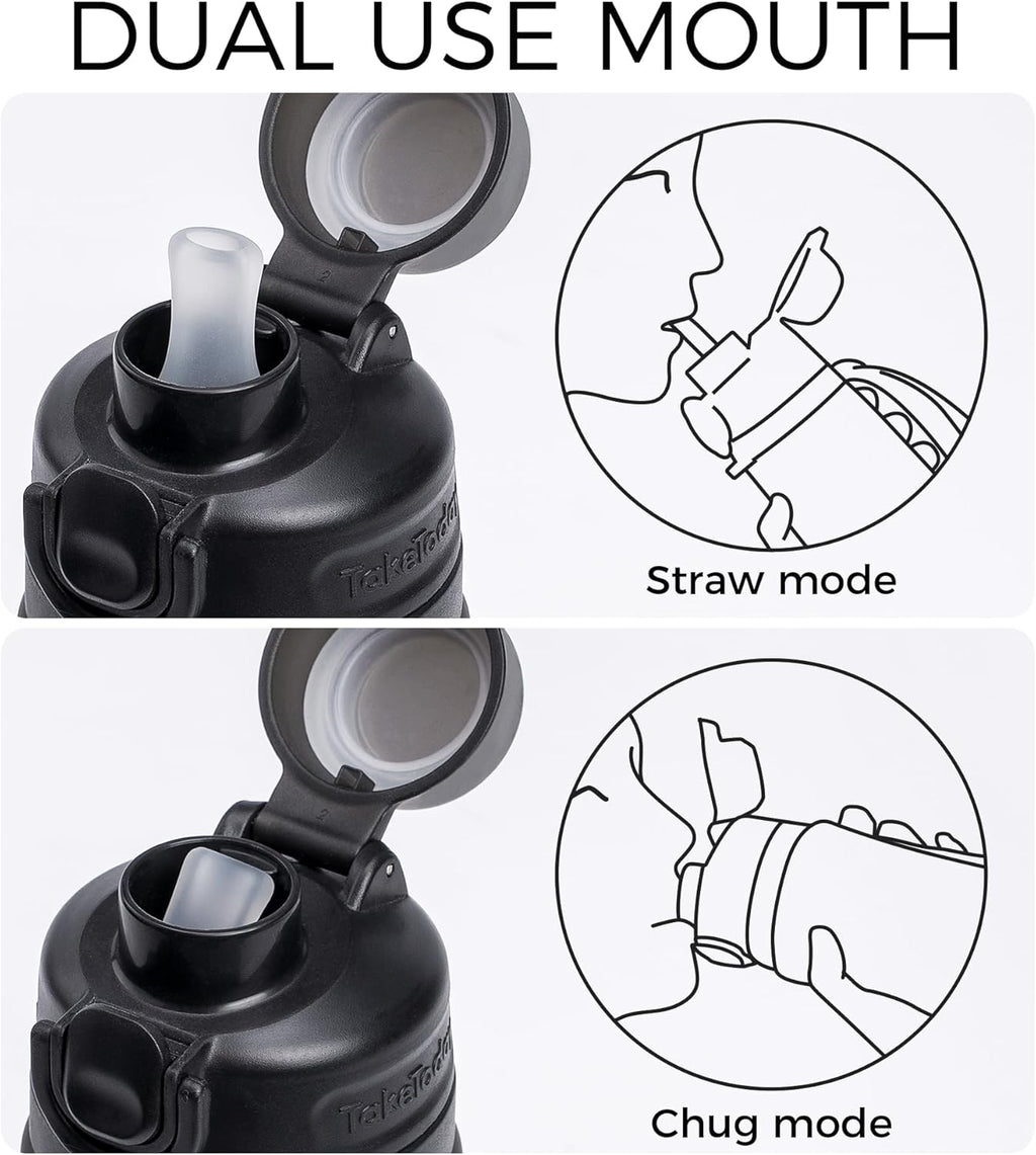 TakeToday Collapsible Water Bottle - 21oz Foldable Platinum Silicone with Straw & Carry Strap | BPA-Free, Leak-Resistant