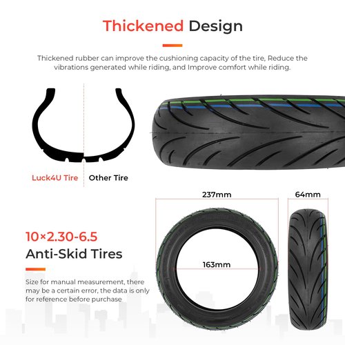 LUCK4U 10x2.30-6.5 Tire 10 Inch Tubeless Tire for NIU KQi2 Pro Electric Scooter Accessories Front Rear Spare Tire (2pcs)