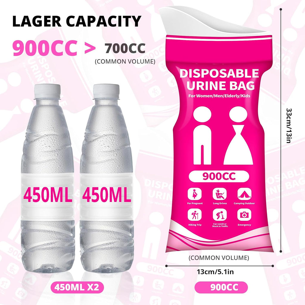 Skiennix Disposable Urine Bag - 900ML Portable Pee Bags for Travel | 12 PCS for Emergency Use