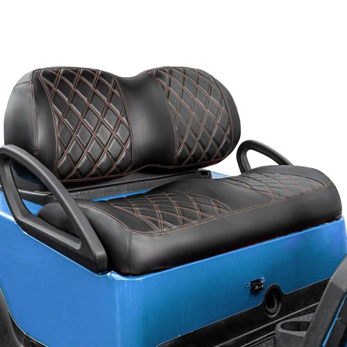 NOKINS Golf Cart P-P Diamond Leather seat Cover for it Club Car Precedent/Tempo/Onward Premium,No Stapler Required, Golf Cart Vinyl Replacement Seat Cover.Black&Brown Stitching