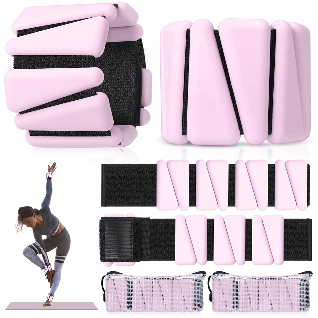 Vinsot Wrist Weights for Women Set of 4（4 Lbs）Adjustable Silicone Ankle Weight Bracelet for Yoga Pilates Gym Workout Running Walking Strength Training(Pink)