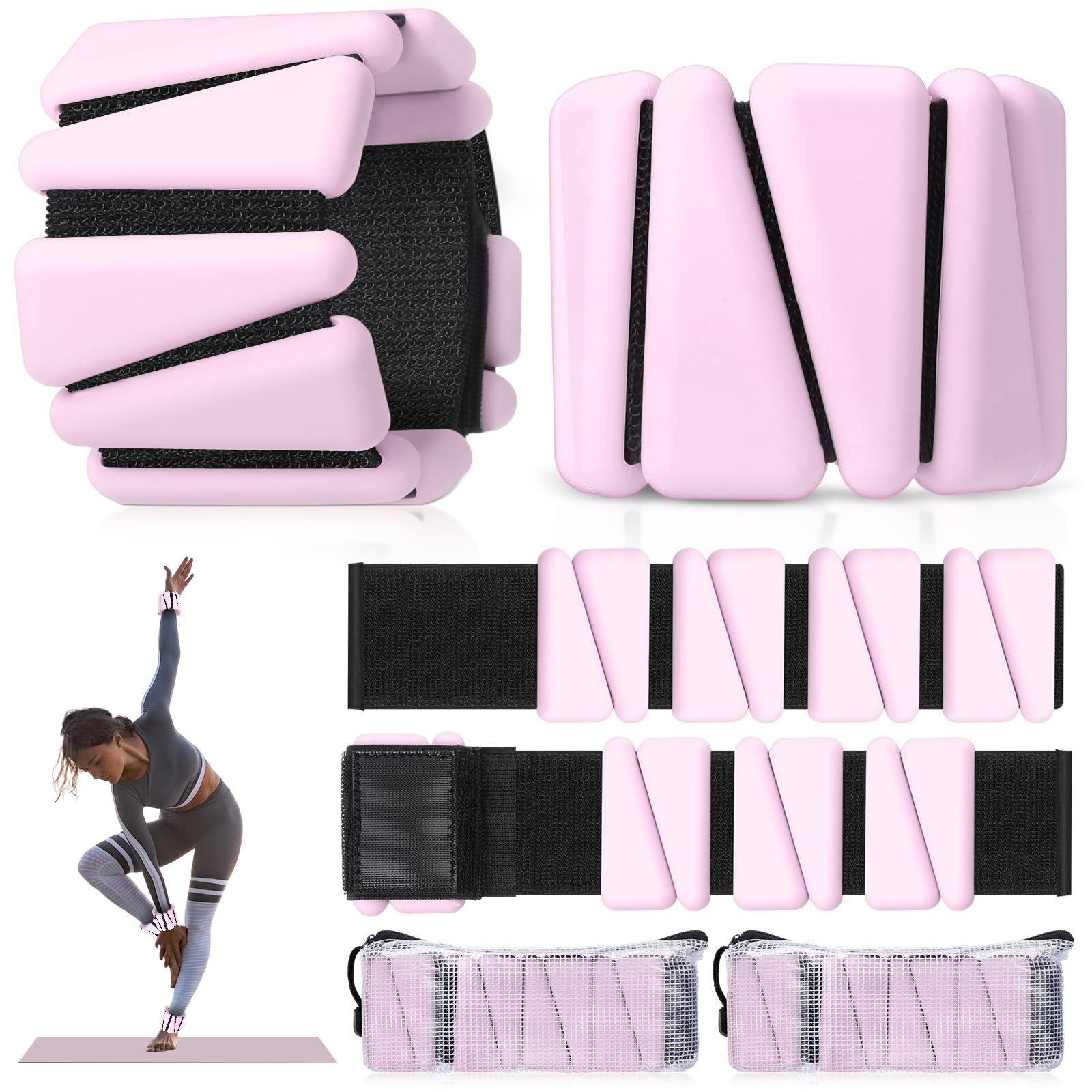 Vinsot Wrist Weights for Women Set of 4（4 Lbs）Adjustable Silicone Ankle Weight Bracelet for Yoga Pilates Gym Workout Running Walking Strength Training(Pink)