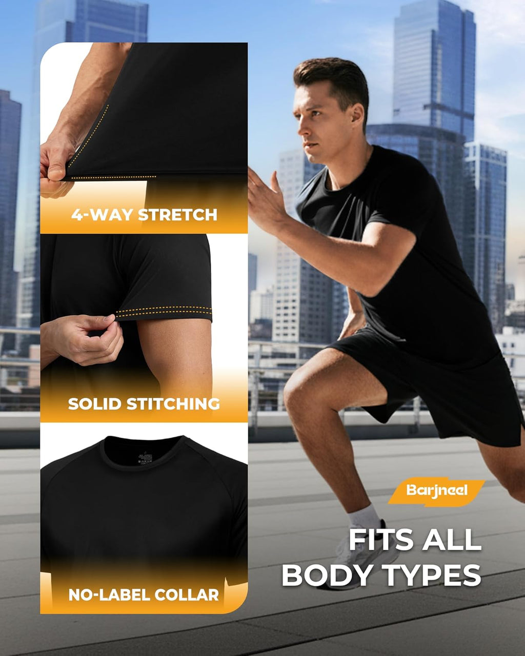 Skiennix Workout Shirts for Men - Black Quick-Dry Moisture-Wicking T-Shirts for Gym & Running | 2 Pack