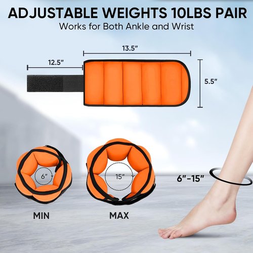 APEXUP Adjustable Ankle Weights - 10lbs/Pair for Yoga, Walking, Running & Gym Workouts