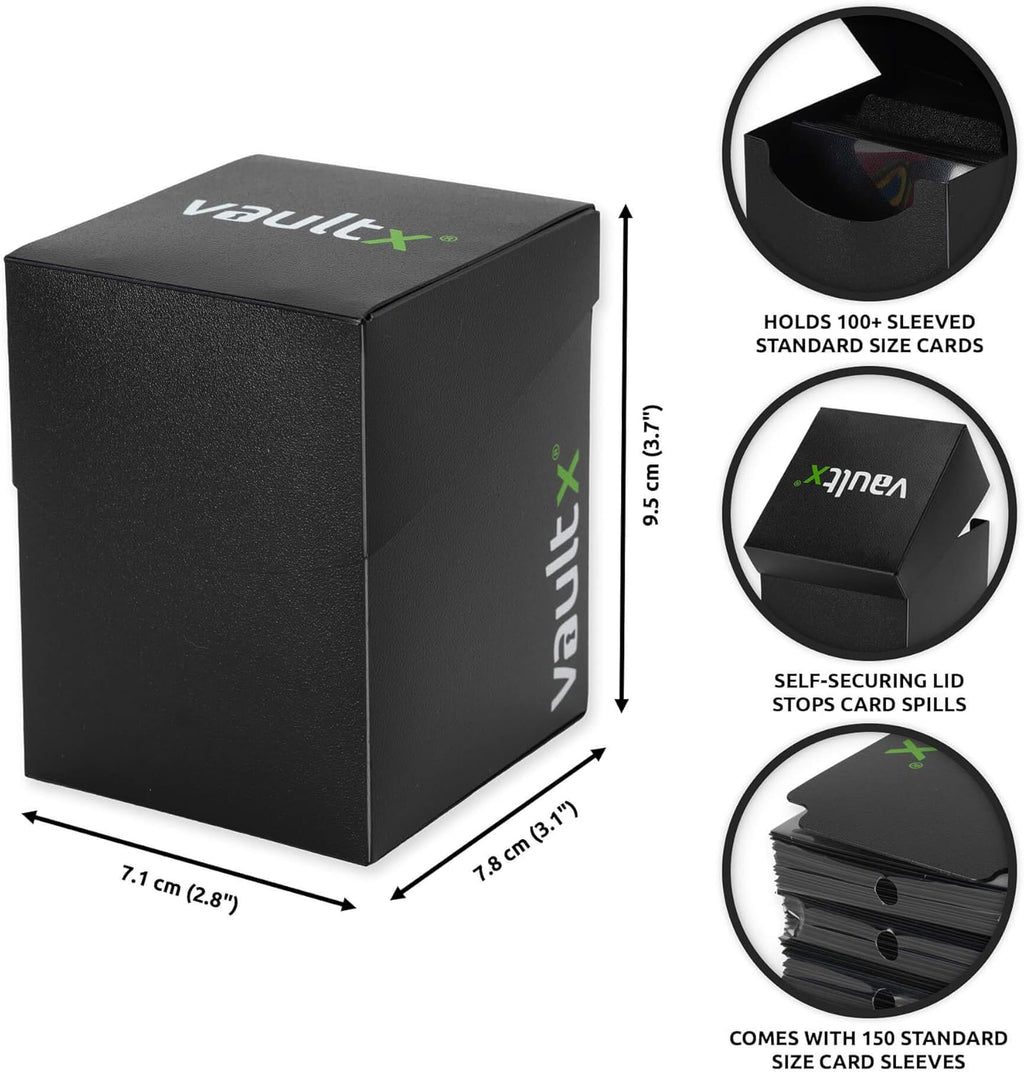 Vault X Trading Card Deck Box - Large Standard Holder with 150 Black Sleeves for MTG & TCG