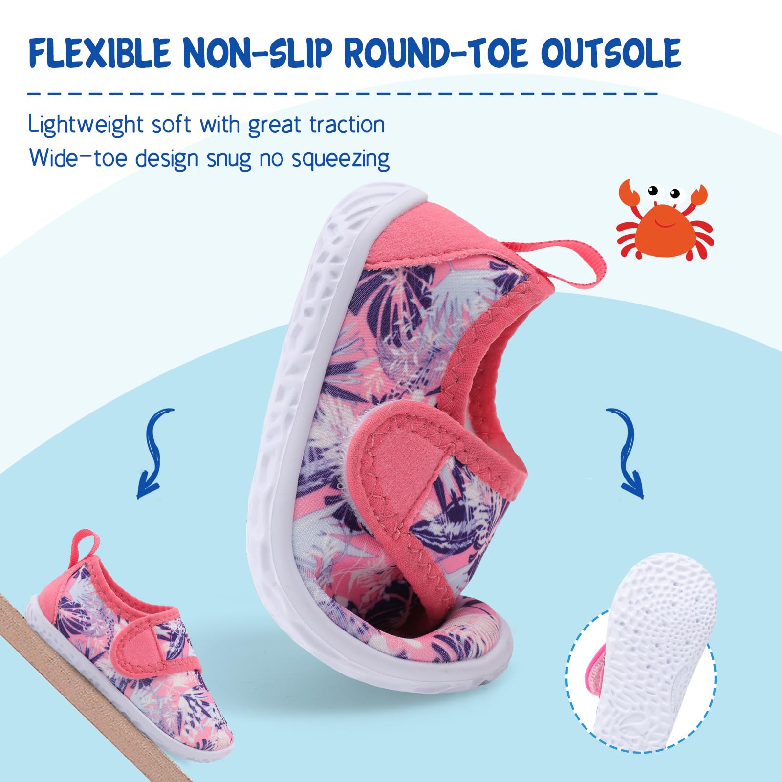 LeIsfIt Boys Girls Water Shoes Kids Aqua Socks Toddler Quick-Dry Swimming Shoes Non-Slip Summer Shoe for Beach Pool Surf, Pink Pattern, 10 Toddler