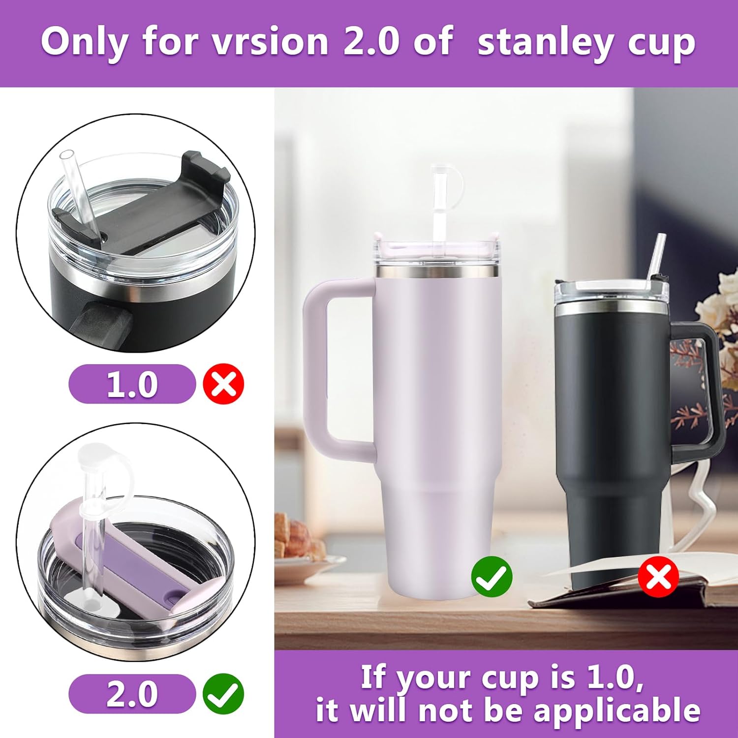 TQRR 2Sets Silicone Spill Proof Stopper for Stanley 40/30 oz Quencher H2.0 Tumbler with Handle for Stanley Cup Accessories Including 2 Straw Cover Cap, 2 Round Leak Stopper 2 Square Spill Stoppers