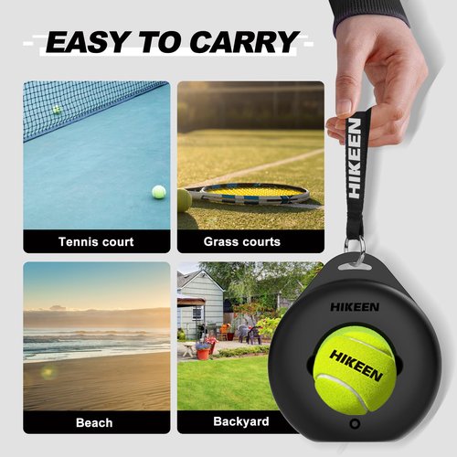 Hikeen Premium Tennis Trainer Rebound with Metal Base,Portable Solo Tennis Trainer Set with 3 Highly Elastic String Balls,Tennis Practice Equipment for Adult Kids an Beginners - Black