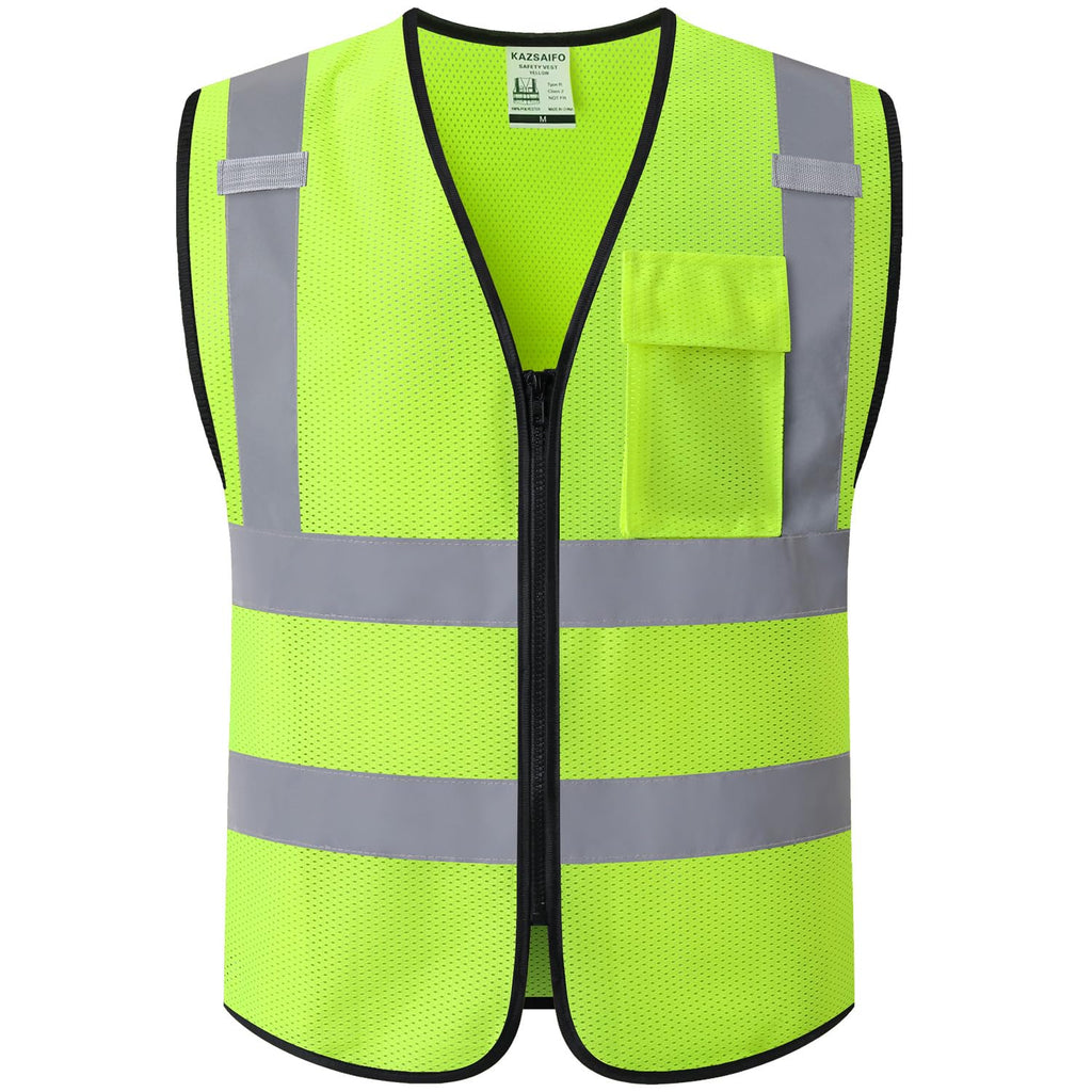 Kazsaifo Hi Vis Reflective Safety Vest for Men Women with Chest Pocket Mesh High Visibility Class 2 Construction Vest,Meets ANSI/ISEA Standard(KZ179-Yellow-L)