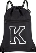 HOLYLUCK Drawstring Backpack - Stylish Initial Design for Sports, Gym, Travel | Black-K