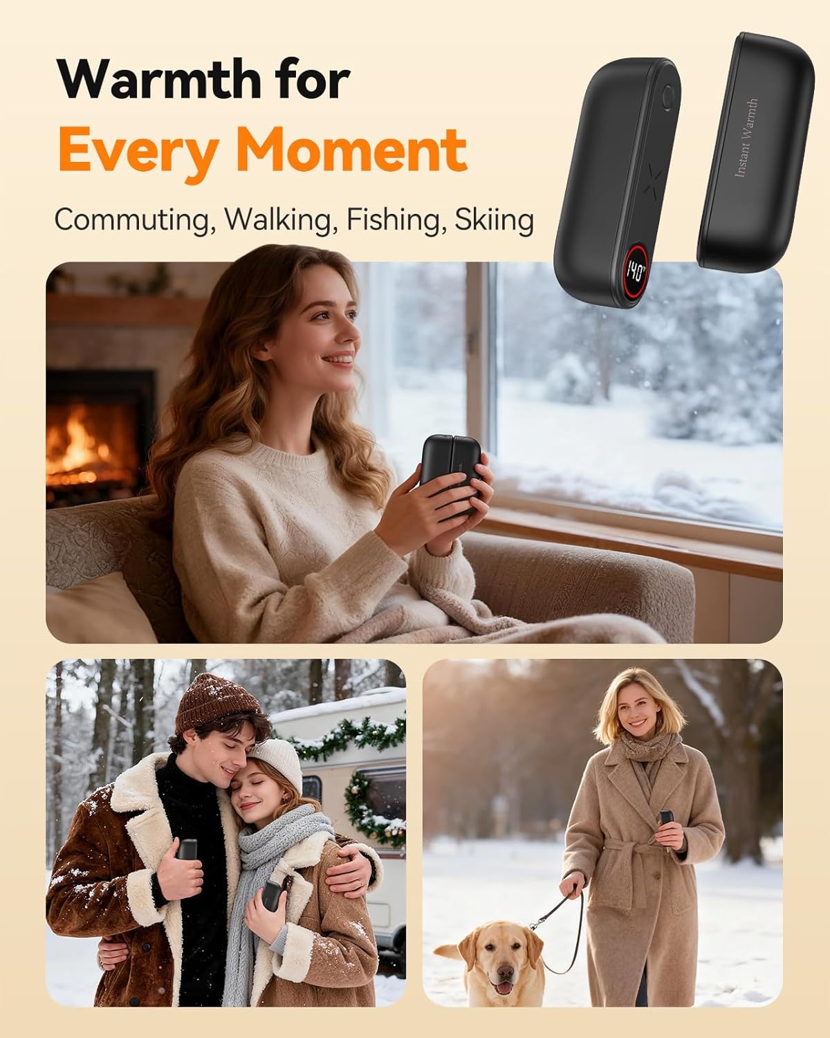 Rechargeable 2-in-1 Hand Warmers by [Brand Name] - 8000mAh USB-C, 3 Heat Levels Up to 140°F | Portable Quick Heating Gift