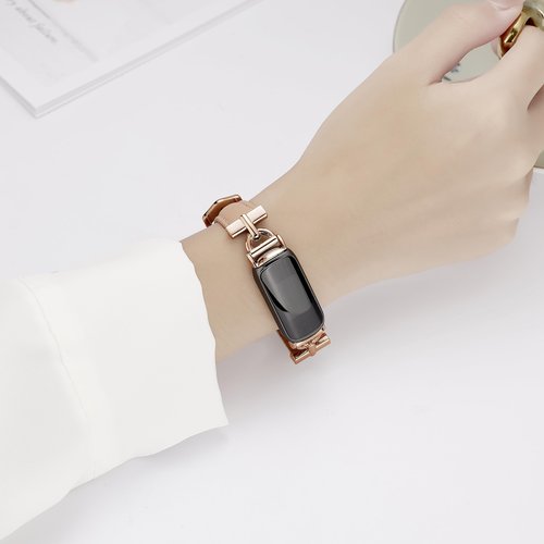 Apawband Unique D-shape Metal Buckle Leather Bands for Fitbit Luxe