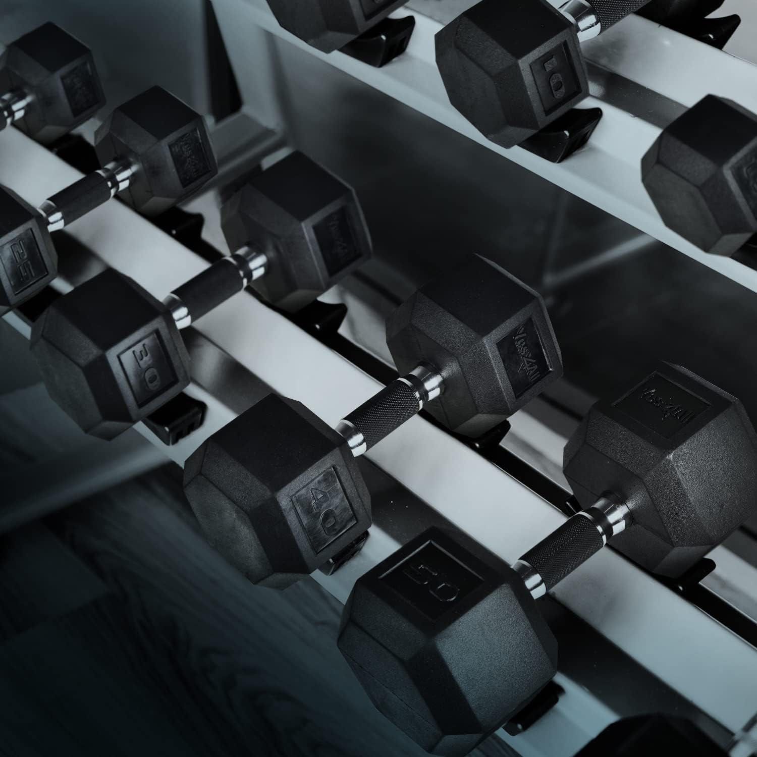 Yes4All Hex Dumbbells - Chrome/Rubber Grip Hand Weights with Anti-Slip Design | 10-30 LBS Pair