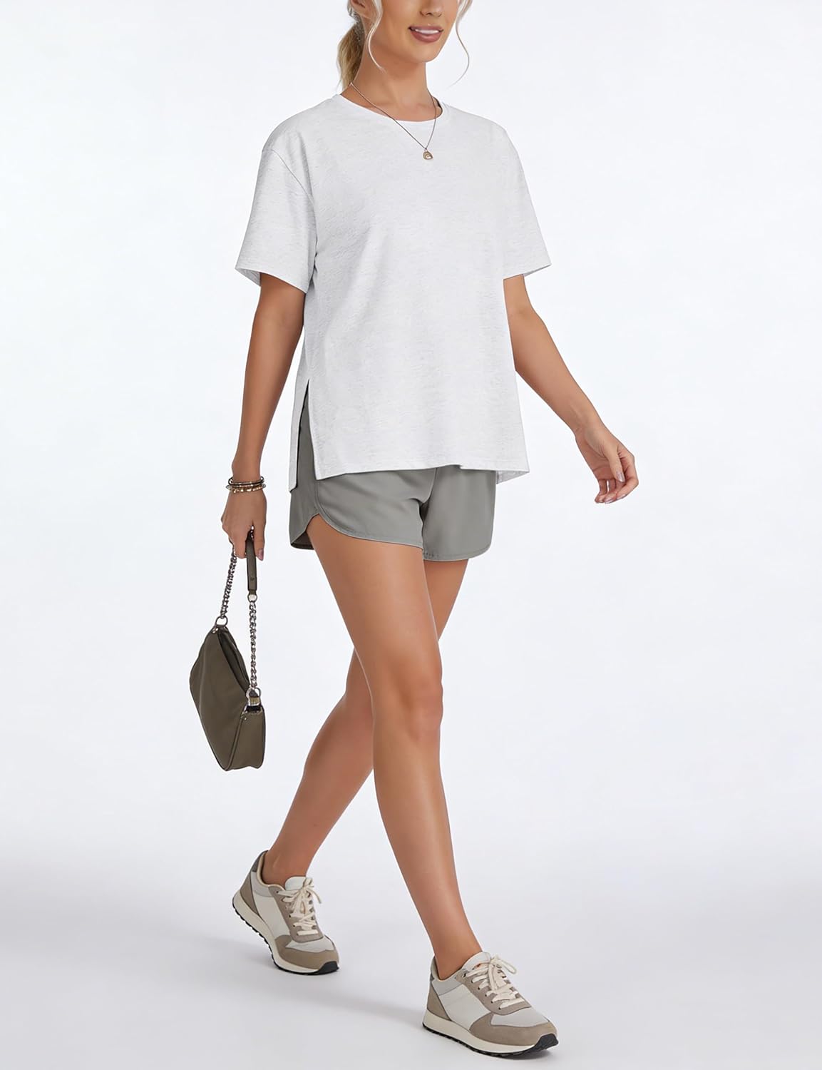 The Gym People Women's Workout T-Shirts - Loose Fit Short Sleeve Cotton Tees with Side Slit | Casual Summer Style