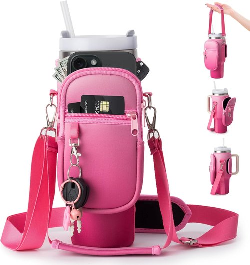 Linmaya Water Bottle Carrier Bag - Neoprene Cross-Body Bag for Stanley Cup 40/30oz with Phone Holder