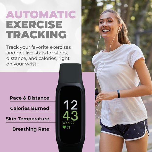 Fitbit Inspire 3 Health & Fitness Tracker Bundle - Stress Management, Sleep Tracking & 2 Silicone Bands