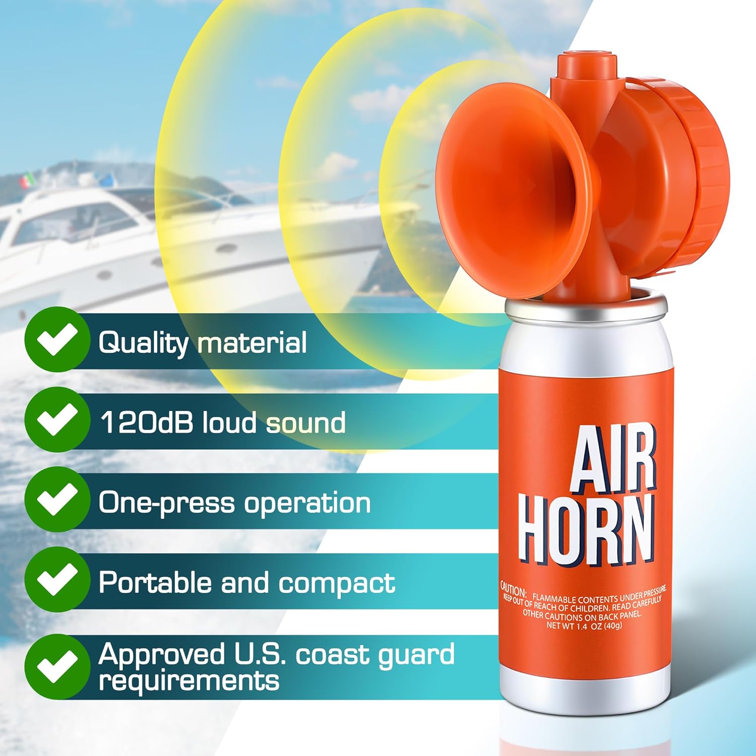 Air Horn 1.4oz - 122dB Loud Marine Safety Horn | Emergency Use, Heard Up to 1/2 Mile Away