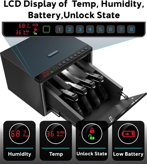 Biometric Gun Safe for Pistols - Secure Sliding Fingerprint Safe with LCD Display | Holds Multiple Handguns