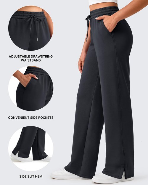 G4Free Dress Pants Women Wide Leg Sweatpants with Pockets High Waisted Drawstring Stretch Track Pants Casual Lounge Travel Pants(Black,M,Regular)
