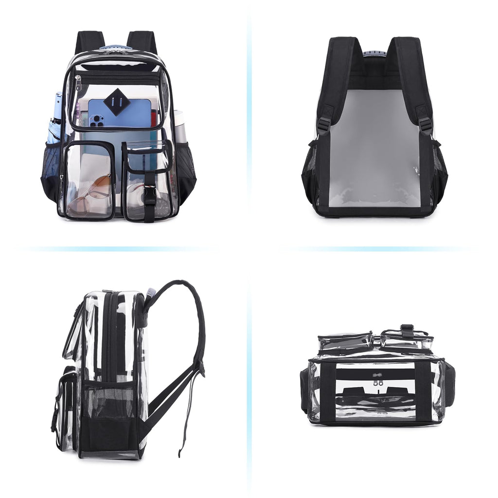 PIG PIG GIRL Clear Backpack for School,Heavy Duty PVC Clear Bookbag Transparent Backpack for Boys Girls Stadium Approved See Through Backpacks for Women Men for College, Black