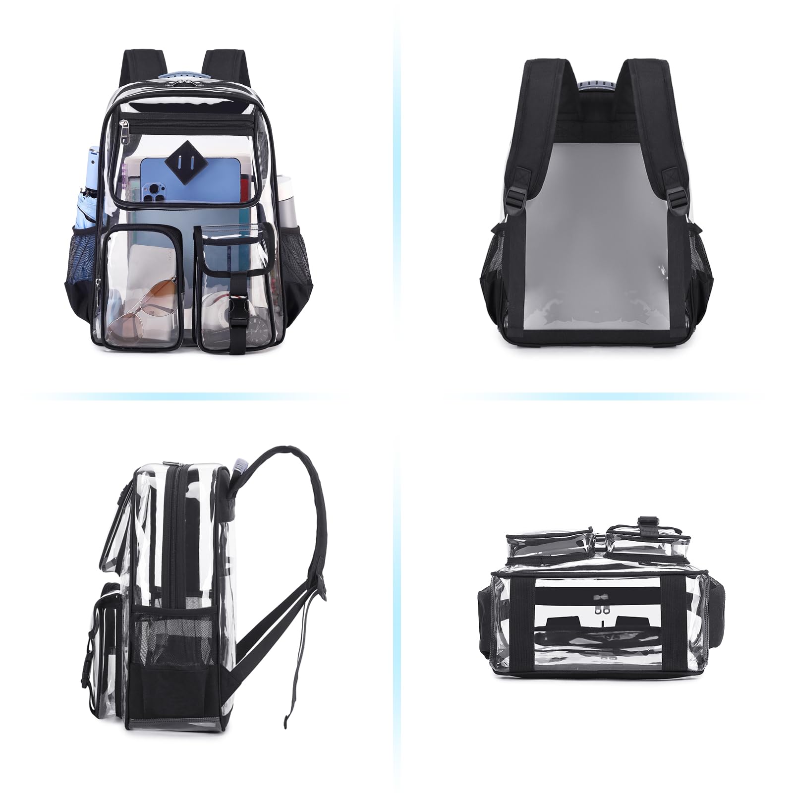 PIG PIG GIRL Clear Backpack for School,Heavy Duty PVC Clear Bookbag Transparent Backpack for Boys Girls Stadium Approved See Through Backpacks for Women Men for College, Black