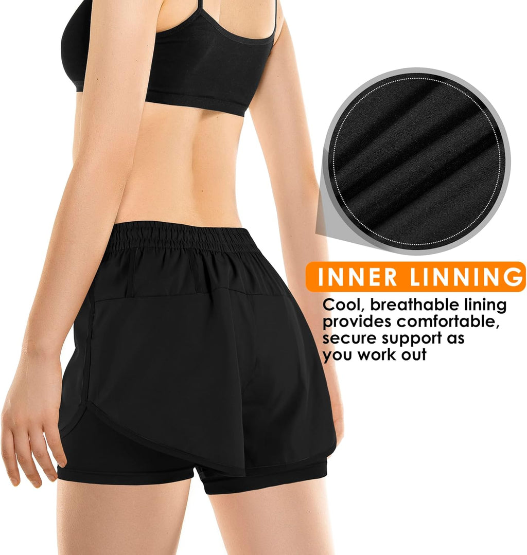 Yevrimow Women's 2-in-1 High-Waisted Running Shorts | Athletic Gym & Yoga with Liner Pockets