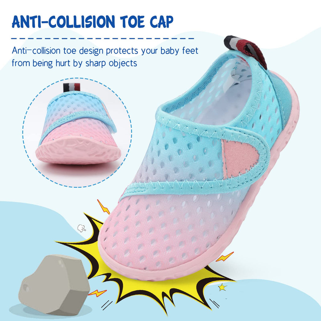 LeIsfIt Kids Water Shoes Toddler Girls Boys Swim Shoes Outdoor Quick-Dry Breathable Aqua Socks for Beach Pool Surf, Blue Pink, 13 Little Kid