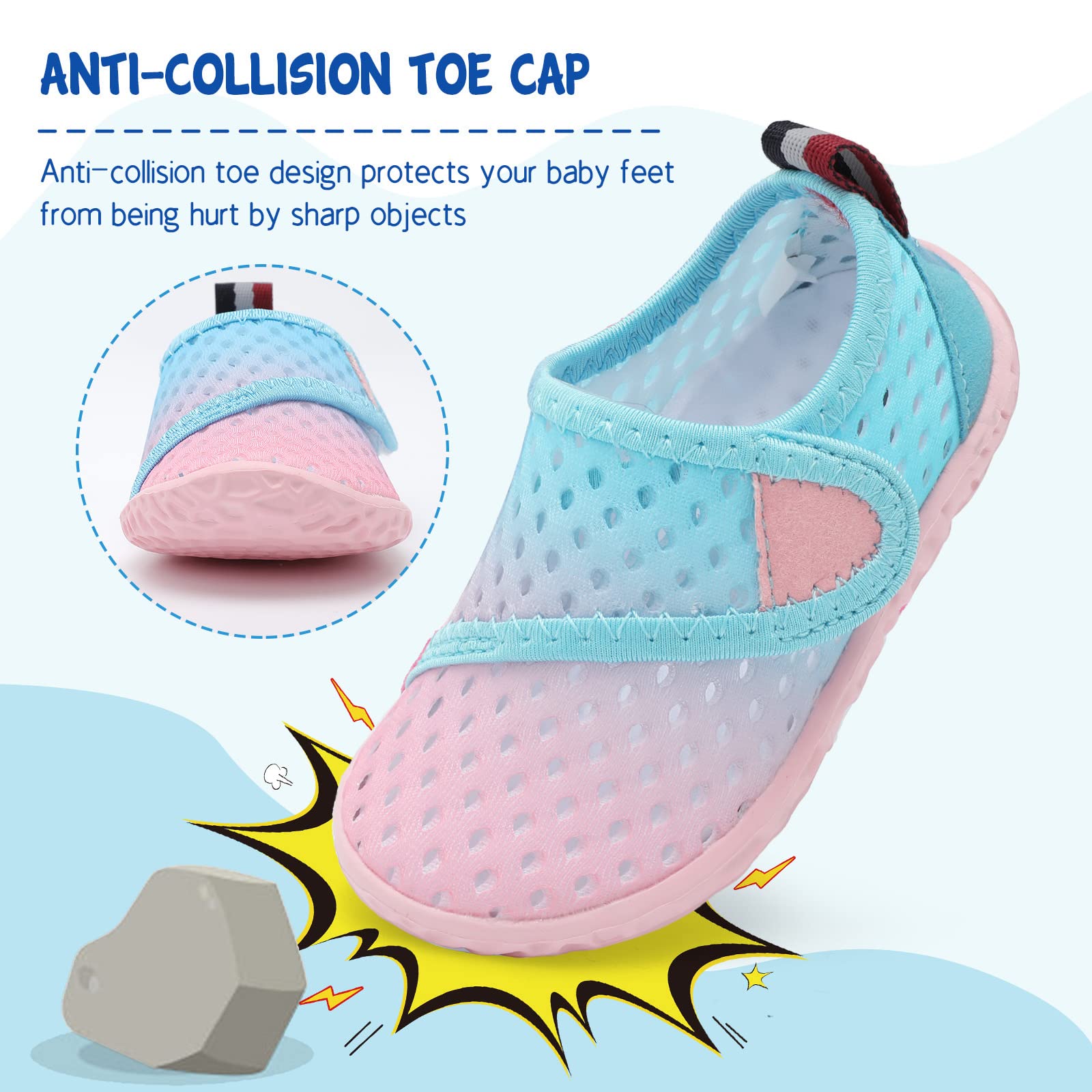 LeIsfIt Kids Water Shoes Toddler Girls Boys Swim Shoes Outdoor Quick-Dry Breathable Aqua Socks for Beach Pool Surf, Blue Pink, 13 Little Kid