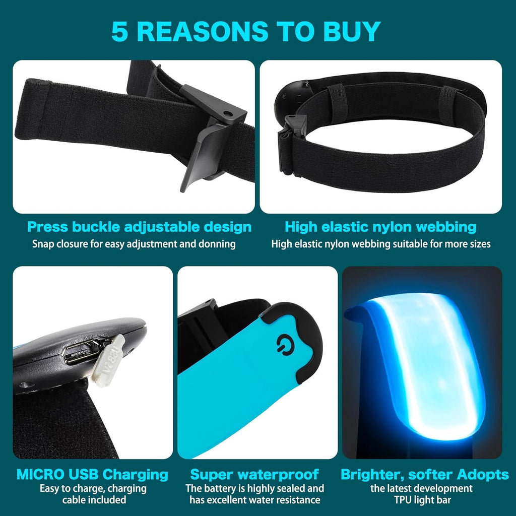 Skiennix LED Armband | High Visibility USB Rechargeable Wristbands - 2 Pack, Adjustable & Waterproof for Night Running