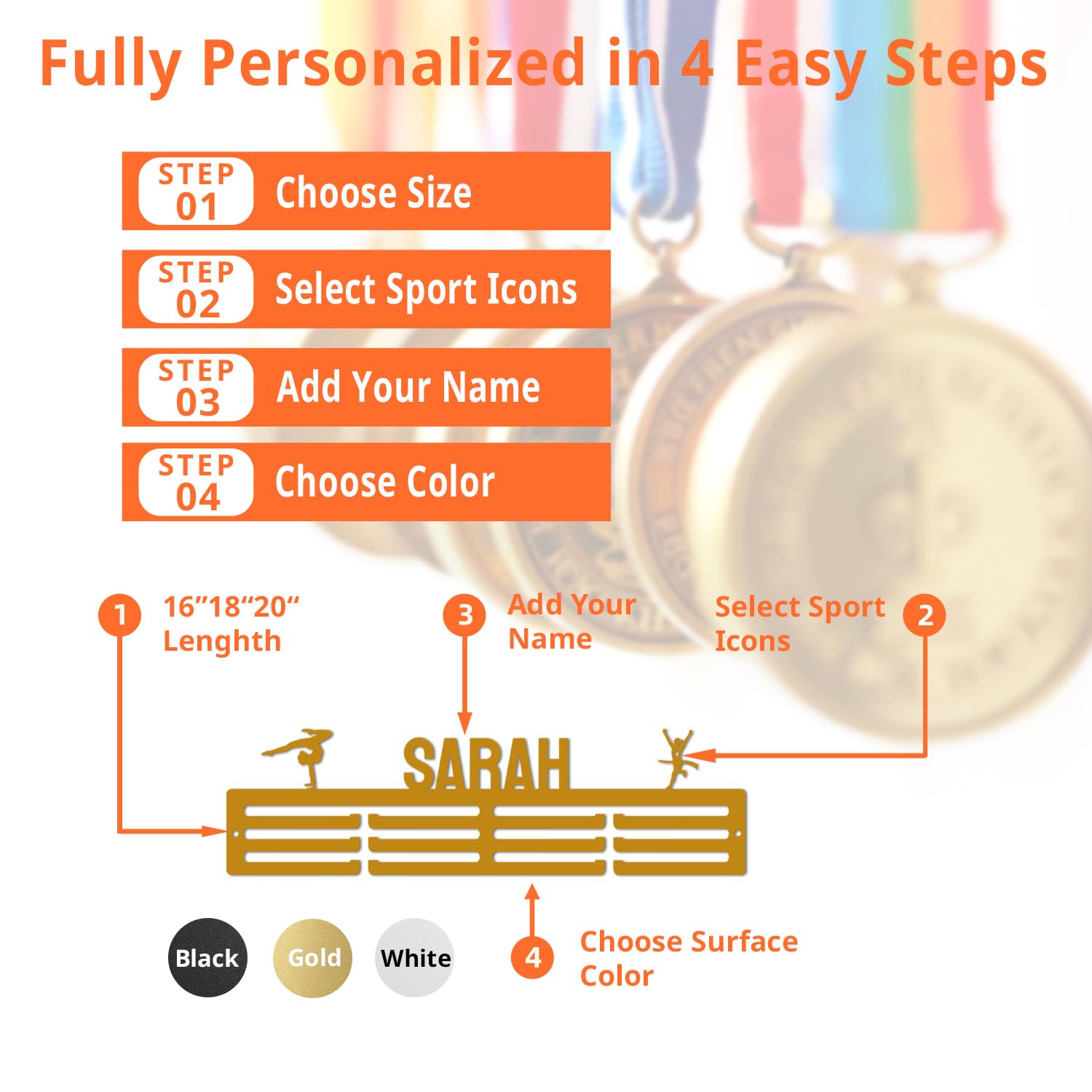 Tegik Personalized Medal Hanger Display, Custom Medal Holder for Awards and Trophies, Easy to Install with Mount Kit